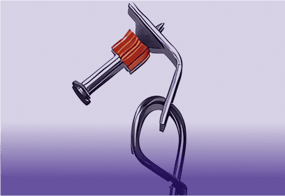 Metal object with a red handle on a purple background
