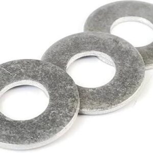 Three stainless steel washers on a white background