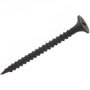 Black wood screw on a white background