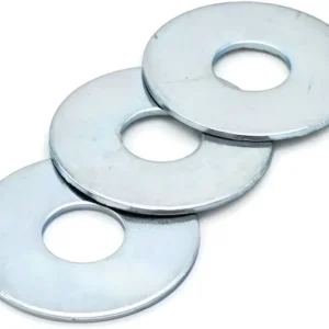 Three stainless steel washers on a white background
