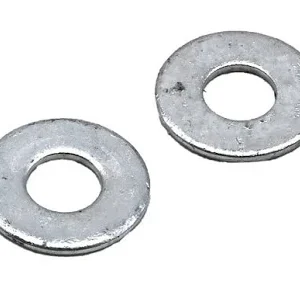 Pair of stainless steel washers on a white background
