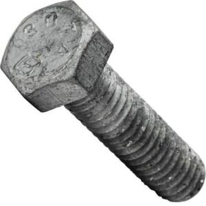 Hex head cap screw with a zinc plated finish on a white background