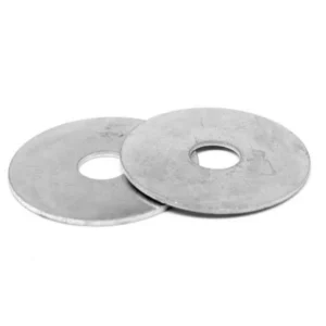 Pair of stainless steel washers on a white background