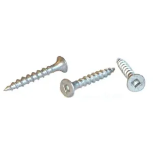 Set of three Phillips pan head self tapping screws on a white background