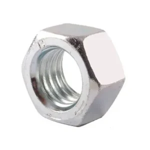 Pack of 10 stainless steel hex nuts on a white background