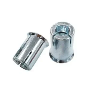 Pair of zinc plated steel nuts on a white background