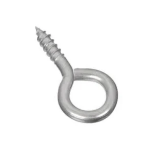 Stainless steel eye bolt with a screw on a white background