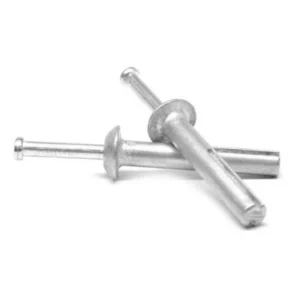 Pair of zinc plated steel studs on a white background
