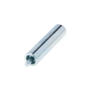 Stainless steel cylinder with a threaded end, which is a 1/4-inch x 1-1/2-inch stainless steel roller