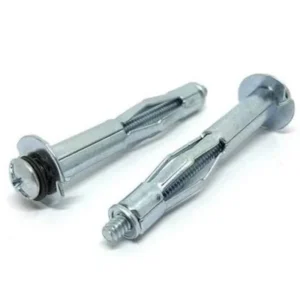 Pair of stainless steel bolts on a white background