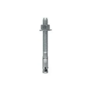 Stainless steel bolt with a nut on a white background