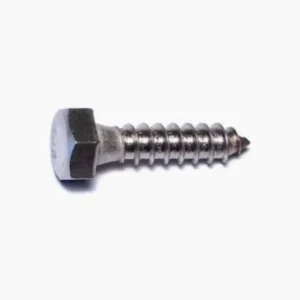 Stainless steel hex head cap screw on a white background