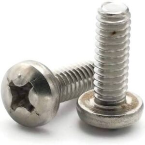 Stainless steel Phillips pan head machine screw with a flat head and a phillips pan head